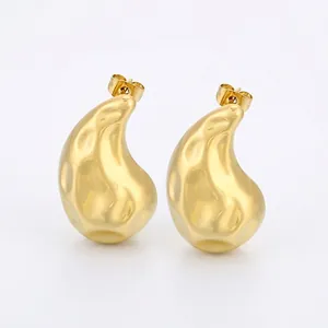French style gold hammered water-drop crescent earrings made of polished stainless steel