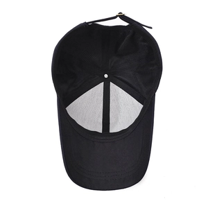 Classic black cotton baseball cap with a six-panel crown and adjustable metal buckle strap