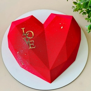 Décoration de gâteau en forme de cœur rouge géométrique avec texte LOVE doré