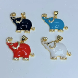 Colorful enamel elephant pendants in gold finish with zircon inlay detail