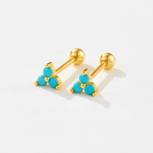Detail of S925 sterling silver earring with turquoise blue beads and screw ball back