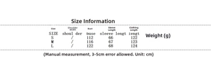 Detailed size chart for double-breasted wool coat with measurements in centimeters
