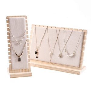 Extra large wooden necklace display stand set with beige velvet for jewelry showcase