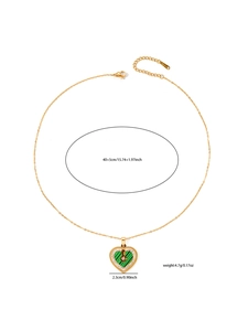 Detaillierte Größentabelle für goldene Herz-Halskette mit grünem Stein und Stahlkette