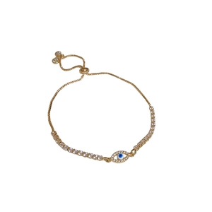 Adjustable gold plated evil eye bracelet with sparkling cubic zirconia pavé stones