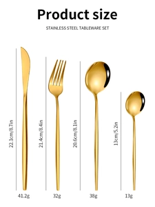 Detailed dimensions and weight specifications for gold stainless steel cutlery set