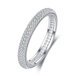 Elegant S925 sterling silver three-row pave set zirconia ring for women in silver color