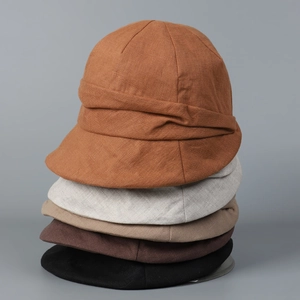 Chapeau Bob En Pur Lin Style Japonais Pour Femmes Bord Large Pliable Protection Solaire Été Plage Voyage Plissé