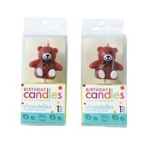 Cute brown teddy bear birthday candles for kids cake toppers and party decorations
