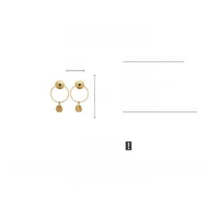 Detail view of 24K gold plated earrings with malachite stone inlay and dimensions shown