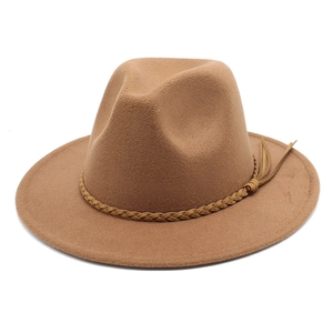 Vintage Wool Felt Fedora Hat Wide Brim Jazz Cap With Braided Leather Band Tassel Retro Unisex Winter Autumn Hat