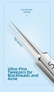 Macro shot of stainless steel tweezers with high precision tip size under 0.01mm