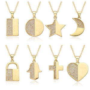 Fashion Pendant Necklace Copper Cubic Zirconia Micropave Gold Plated Heart Cross Star Moon Shapes Jewelry For Women