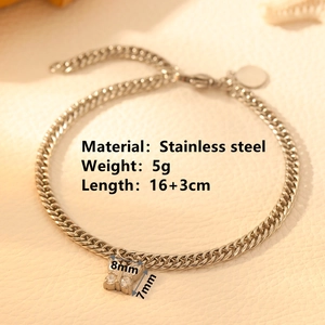 Silver stainless steel butterfly pendant bracelet with sparkling crystals on leather