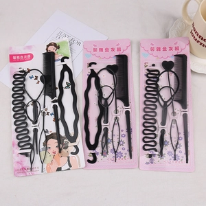 5-piece portable hair styling tool kit including pull hair needles and combs on pink cards