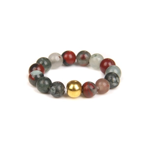 18K gold bead stretch ring with natural colorful gemstones including red and green stones