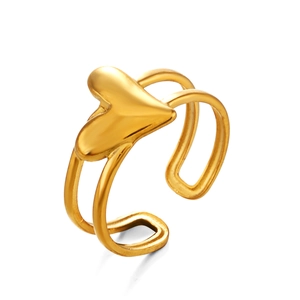 Minimalist golden heart open ring made of polished stainless steel for daily wear
