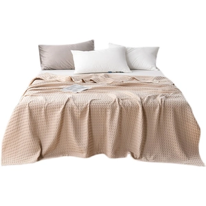 Beige waffle weave cotton blanket for bed, textured summer cooling gauze coverlet