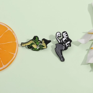 Gothic Vintage Horror Movie Enamel Pin Alloy Skeleton Girl And Swamp Monster Brooch For Halloween Clothes Bag Accessory