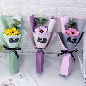 Handmade Soap Flower Sunflower Rose Bouquet Single Stem With Paper Wrapping Ribbon Gift For Teacher Valentine Birthday