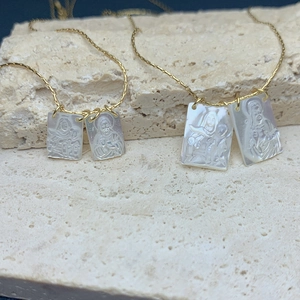 Elegante Perlmutt-Halskette mit Jungfrau Maria Anhänger aus goldfarbenem Edelstahl