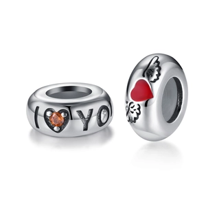 S925 silver I Love You heart safety beads with orange gemstone and enamel wings charms