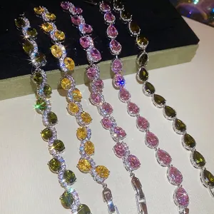 Elegant water drop zircon bracelet featuring pear-cut stones and pavé set crystals in five colors