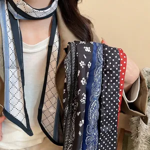 Floral and geometric printed silk scarf necklace set with vintage bohemian patterns