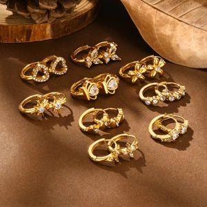 Golden stainless steel hoop earring set with heart star and butterfly charms
