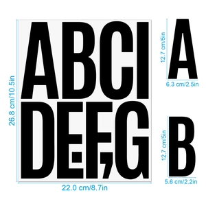 5-inch black letter stickers for wall and mailbox decoration with size measurements