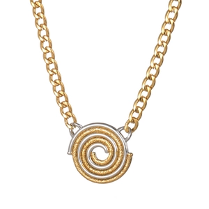 18K gold plated stainless steel spiral pendant necklace with two-tone twist design