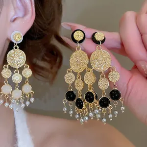 Boucles Oreilles Pendantes Vintage Palais Avec Tige En Argent Sterling 925 Alliage Künstliche Perles Acryliques Style Rétro Français