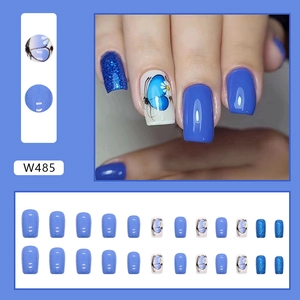 Elegant Butterfly Floral Press On Nails Luxury Glitter French Coffin Almond Shape False Nails For Women Daily Party Manicure