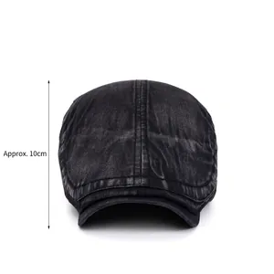 Vintage black washed cotton hunting cap for men with 10cm depth and retro ivy style