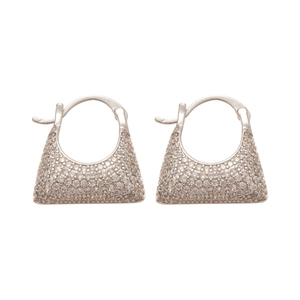 Sparkling silver-tone triangular hoop earrings with pave-set zircon for a luxury aesthetic