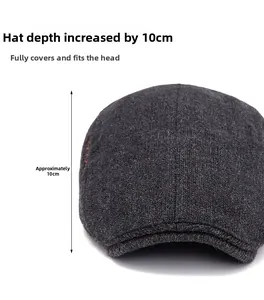 Detail showing 10cm deep cap depth of thick wool knit newsboy hat for winter warmth