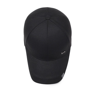Classic black cotton baseball cap with minimalist metal accent and side sport label