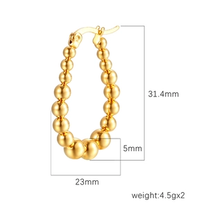 Gold 18K plated stainless steel oval beaded hoop earrings with 31.4mm height dimensions