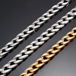 Sleek gold and silver stainless steel Cuban link necklaces in a professional macro view