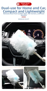 Detail of electrostatic duster cleaning car steering wheel and interior air vents