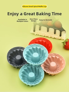 Close-up of colorful silicone muffin cups with spiral design and easy release for baking