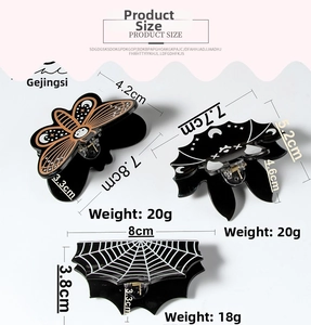 Detailed size parameters for Halloween bat and spider web hair claws in three styles