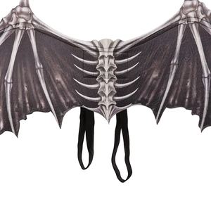 Detailed realistic bone texture and black elastic straps of a foldable devil wing prop