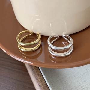Minimalist double layer S925 sterling silver rings in gold and silver finishes