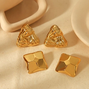Fashion Stainless Steel Geometric Stud Earrings 18K Gold Plated Square Triangle Earrings For Women High End Commuting Jewelry