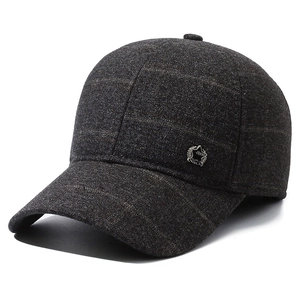 Winter wool baseball cap for men with ear protection and vintage star badge detail