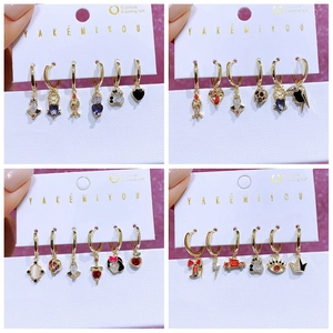 Copper Charm Hoop Earrings With Colorful Zircon Enamel And 925 Sterling Silver Earring Post Heart Skull Gothic Jewelry