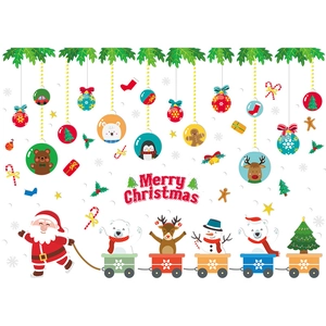 Stickers de Noël pour fenêtres avec Père Noël dans un train et animaux festifs