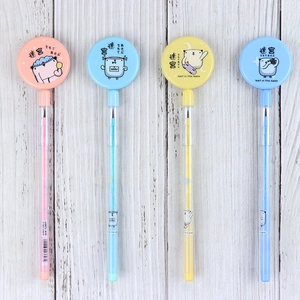 Detail of multi-functional cartoon pens featuring mini maze puzzles and colorful bodies