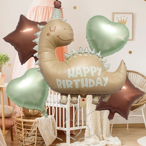 Cute retro dinosaur balloon set with stars and hearts for jungle party decoration